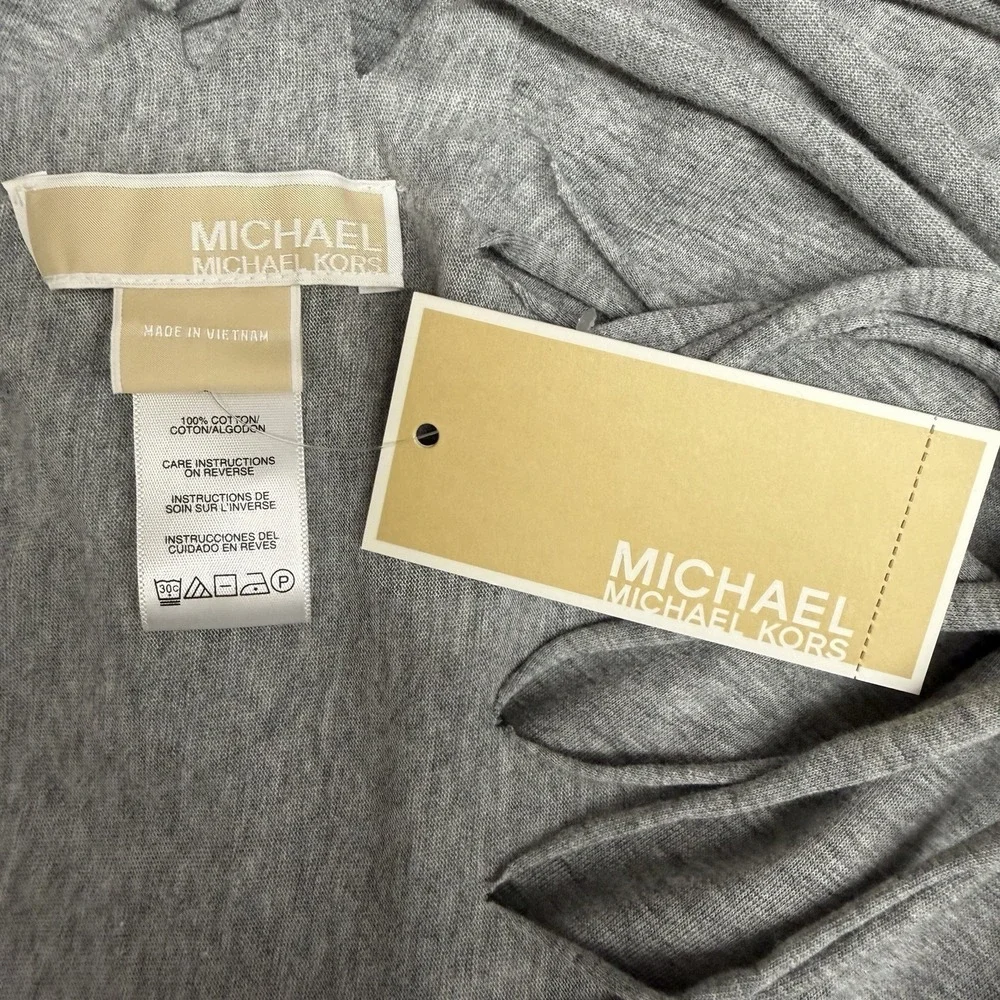 Michael Michael Kors 100% Cotton Scarf With Fringes Heather Gray NWT $69.50